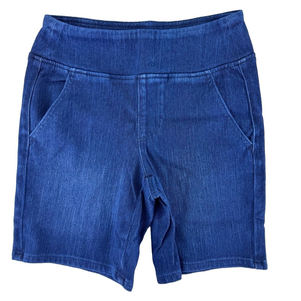 Belle by Kim Gravel‎ Flexibelle 8" Denim Jean Shorts Size 0 Dark Indigo Blue